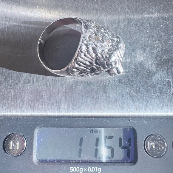 VTG Sterling Silver 925 Three Dimensional Lion Head Statement Ring Size 11.75 - Picture 7 of 8